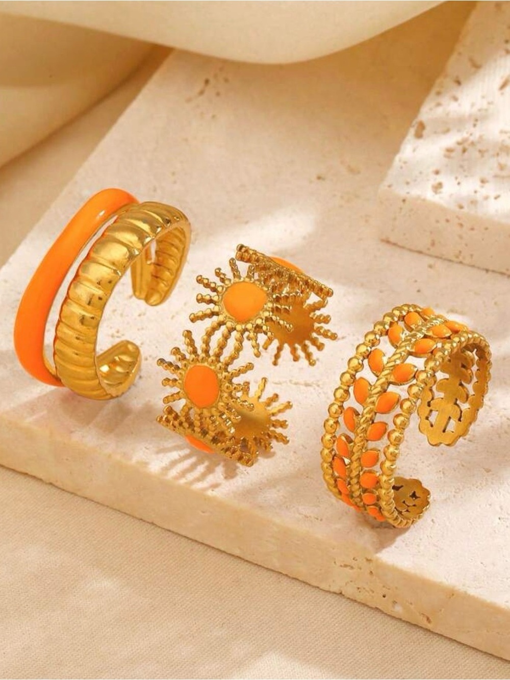 Gold & Orange Sunburst Stackable Ring Set - Picture 4 of 4